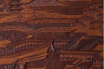 アンティーク雑貨　香山刀　宮島風景図　厳島神社　くりぬき盆(飾盆)