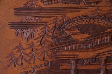 アンティーク雑貨　香山刀　宮島風景図　厳島神社　くりぬき盆(飾盆)