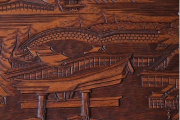 アンティーク雑貨　香山刀　宮島風景図　厳島神社　くりぬき盆(飾盆)