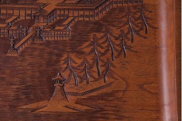 アンティーク雑貨　香山刀　宮島風景図　厳島神社　くりぬき盆(飾盆)