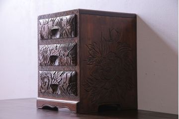 ヴィンテージ家具　ビンテージ　伝統工芸 軽井沢彫りの小引き出し
