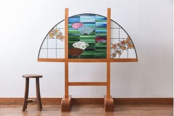アンティーク雑貨　鮮やかなステンドグラスが魅力の特注品パーテーション(衝立て)(定価約45万円)
