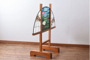 アンティーク雑貨　鮮やかなステンドグラスが魅力の特注品パーテーション(衝立て)(定価約45万円)