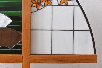 アンティーク雑貨　鮮やかなステンドグラスが魅力の特注品パーテーション(衝立て)(定価約45万円)