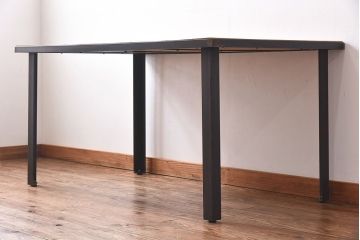 ラフジュ工房オリジナル　天板無塗装のダイニングテーブル(作業台、鉄脚テーブル、4人掛け)(R-028611)