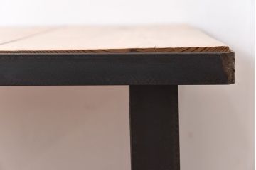 ラフジュ工房オリジナル　天板無塗装のダイニングテーブル(作業台、鉄脚テーブル、4人掛け)(R-028611)