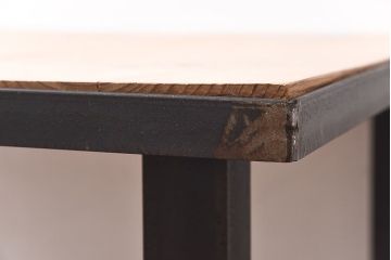 ラフジュ工房オリジナル　天板無塗装のダイニングテーブル(作業台、鉄脚テーブル、4人掛け)(R-028611)