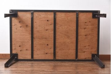 ラフジュ工房オリジナル　天板無塗装のダイニングテーブル(作業台、鉄脚テーブル、4人掛け)(R-028611)