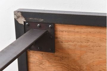 ラフジュ工房オリジナル　天板無塗装のダイニングテーブル(作業台、鉄脚テーブル、4人掛け)(R-028611)