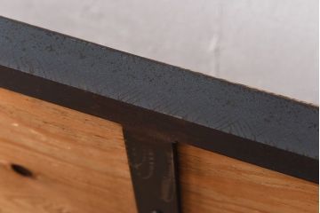 ラフジュ工房オリジナル　天板無塗装のダイニングテーブル(作業台、鉄脚テーブル、4人掛け)(R-028611)