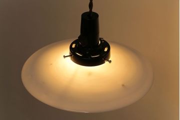 昭和期　懐かしい雰囲気漂うシンプルな平笠シェード(電笠、吊り下げ照明、ペンダントライト)