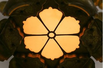 和製アンティーク　金花透　繊細な意匠が魅力の神前猫足六角吊灯篭(灯籠、仏具)