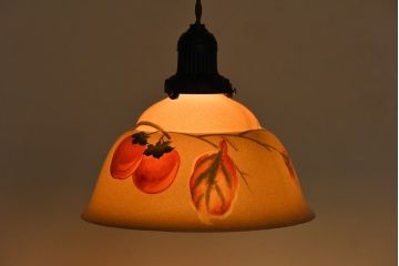 オールドノリタケ(則武、日本陶器)　味わいのある柿の図の電灯笠(シェード、ペンダントライト、吊り下げ照明)