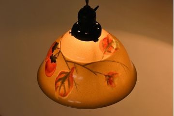 オールドノリタケ(則武、日本陶器)　味わいのある柿の図の電灯笠(シェード、ペンダントライト、吊り下げ照明)