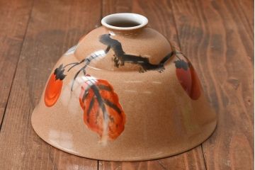 オールドノリタケ(則武、日本陶器)　味わいのある柿の図の電灯笠(シェード、ペンダントライト、吊り下げ照明)