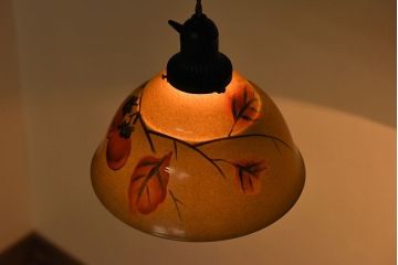 オールドノリタケ(則武、日本陶器)　味わいのある柿の図の電灯笠(シェード、ペンダントライト、吊り下げ照明)(1)