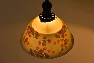 オールドノリタケ(則武、日本陶器)　紅葉が愛らしい電灯笠(シェード、ペンダントライト、吊り下げ照明)