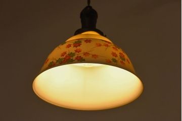 オールドノリタケ(則武、日本陶器)　紅葉が愛らしい電灯笠(シェード、ペンダントライト、吊り下げ照明)