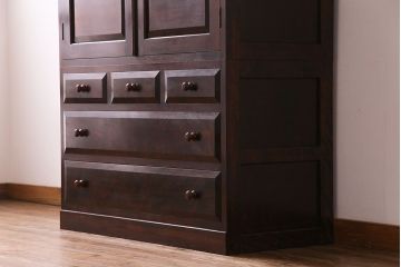 中古美品　松本民芸家具　直線的なデザインが美しいD型和タンス(箪笥、チェスト)(定価約54万円)