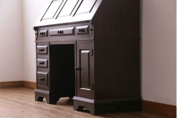 ビンテージ　北海道民芸家具　絶版品!両袖ビューロー(ライティングビューロー、デスク、在宅ワーク、在宅用、簿記机)