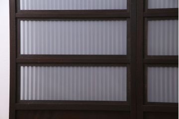 和製アンティーク　裏ガラス入り　和モダンな総ケヤキの格子戸(引き戸、建具)2枚セット