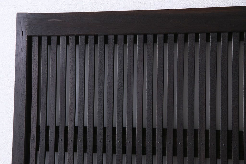 和製アンティーク　裏ガラス入り　和モダンな総ケヤキの格子戸(引き戸、建具)2枚セット