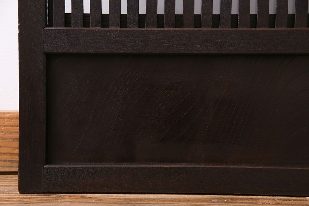 和製アンティーク　裏ガラス入り　和モダンな総ケヤキの格子戸(引き戸、建具)2枚セット