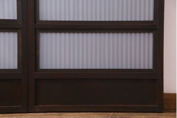 和製アンティーク　裏ガラス入り　和モダンな総ケヤキの格子戸(引き戸、建具)2枚セット