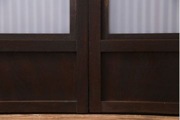 和製アンティーク　裏ガラス入り　和モダンな総ケヤキの格子戸(引き戸、建具)2枚セット