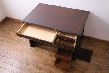 中古　北海道民芸家具　421 樺材　重厚なデスク(片袖机、在宅ワーク、在宅用学習机)(定価約15万円)(2)