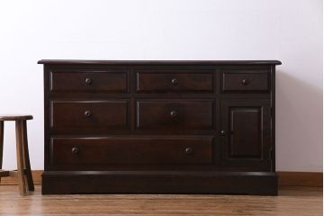 中古　北海道民芸　落ち着きのある色味が魅力のシンプルなサイドチェスト(リビングボード、ローチェスト)