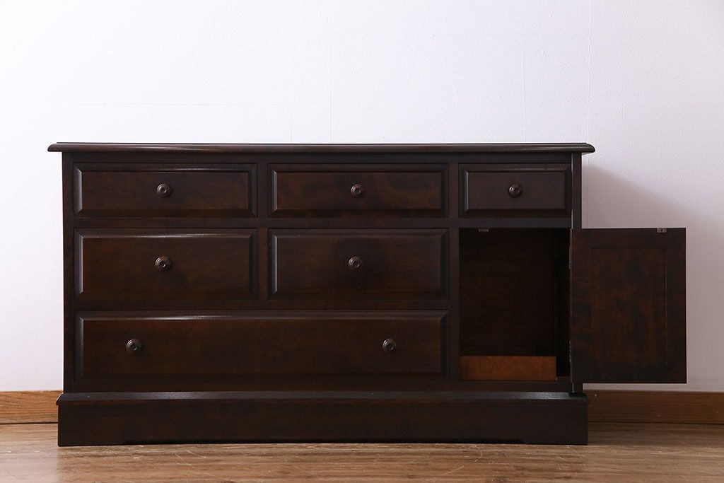 中古　北海道民芸　落ち着きのある色味が魅力のシンプルなサイドチェスト(リビングボード、ローチェスト)