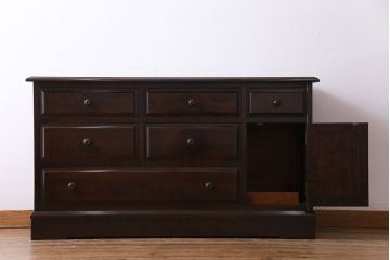 中古　北海道民芸　落ち着きのある色味が魅力のシンプルなサイドチェスト(リビングボード、ローチェスト)