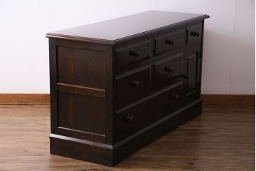 中古　北海道民芸　落ち着きのある色味が魅力のシンプルなサイドチェスト(リビングボード、ローチェスト)