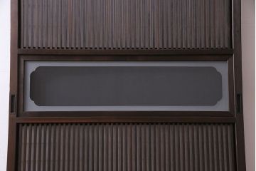 和製アンティーク　細い桟が美しい裏障子付き格子戸(建具、引き戸、ガラス帯戸)