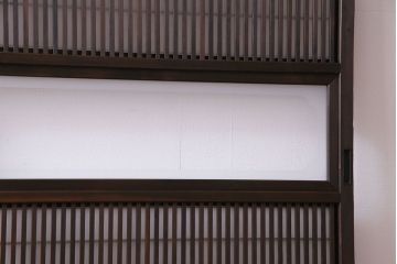 和製アンティーク　細い桟が美しい裏障子付き格子戸(建具、引き戸、ガラス帯戸)