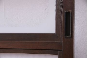 和製アンティーク　細い桟が美しい裏障子付き格子戸(建具、引き戸、ガラス帯戸)