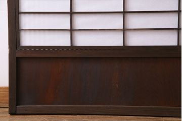和製アンティーク　細い桟が美しい裏障子付き格子戸(建具、引き戸、ガラス帯戸)