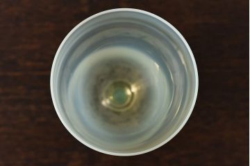 アンティーク雑貨　ワセリンガラス(ウランガラス)　幻想的な雰囲気漂うサワーグラス(ワイングラス、酒器)(2)