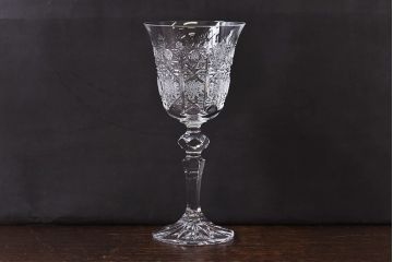 アンティーク雑貨　カットグラスが優美にきらめくワイングラス(酒器)2個セット