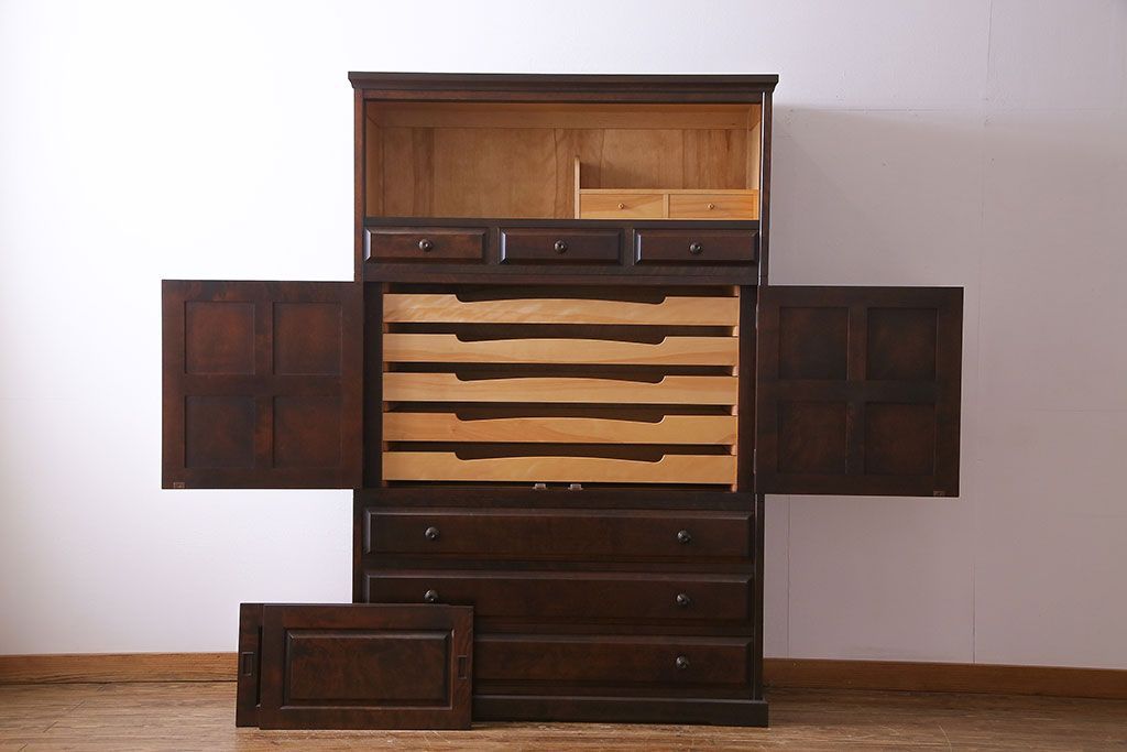 中古　北海道民芸家具　衣装盆付き3段重ねチェスト(衣装箪笥・整理タンス・着物箪笥)(定価約90万円)