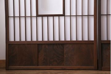 和製アンティーク　細い縦格子が美しいガラス入りの障子戸(仕切り戸、格子戸、引き戸、建具)4枚組(1)