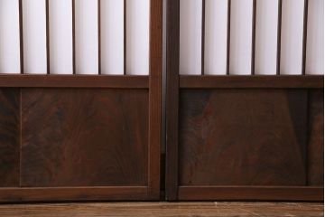 和製アンティーク　細い縦格子が美しいガラス入りの障子戸(仕切り戸、格子戸、引き戸、建具)4枚組(1)