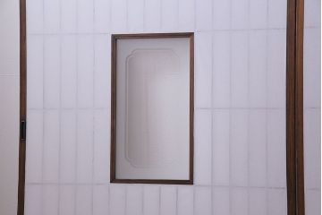 和製アンティーク　細い縦格子が美しいガラス入りの障子戸(仕切り戸、格子戸、引き戸、建具)4枚組(1)