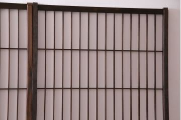 和製アンティーク　細い縦格子が美しいガラス入りの障子戸(仕切り戸、格子戸、引き戸、建具)4枚組(2)