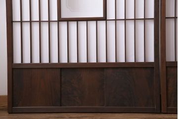 和製アンティーク　細い縦格子が美しいガラス入りの障子戸(仕切り戸、格子戸、引き戸、建具)4枚組(2)