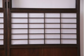 和製アンティーク　細い桟が美しい裏障子付き格子戸(建具、引き戸、ガラス帯戸)2枚組