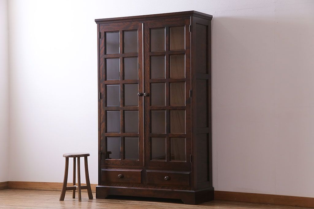 中古　美品　北海道民芸家具　収納力抜群のシックなブックケース(本箱、収納棚、戸棚)(定価41万円)