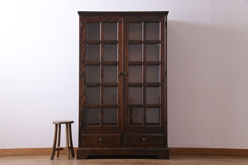 中古　美品　北海道民芸家具　収納力抜群のシックなブックケース(本箱、収納棚、戸棚)(定価41万円)