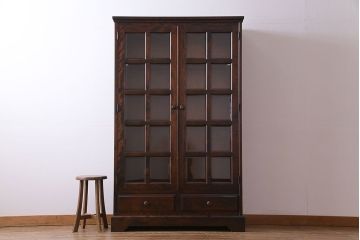 中古　美品　北海道民芸家具　収納力抜群のシックなブックケース(本箱、収納棚、戸棚)(定価41万円)